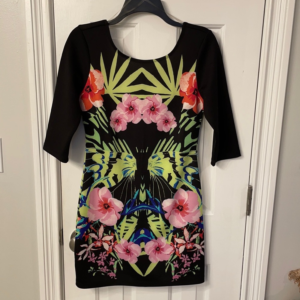 As You Wish Black Floral Bodycon Dress w/ Low Back